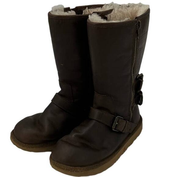 UGG Girls Brown Leather Boots 10" Tall Size 2 - Picture 1 of 10